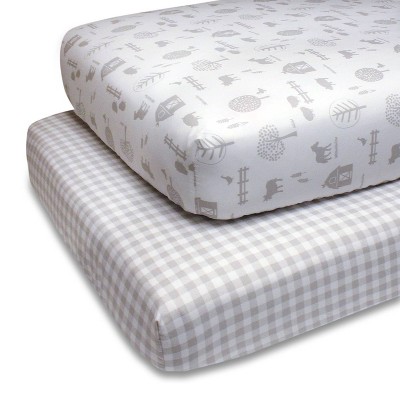 The Peanutshell Fitted Crib Sheets - Gray Farm and Gingham - 2pk
