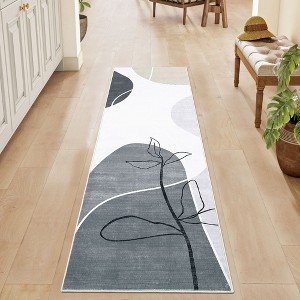 Contemporary Abstract Machine Washable Geometric Aesthetic Area Rugs Non Slip Thin Low Pile Rugs for Living Room Bedroom - 1 of 4