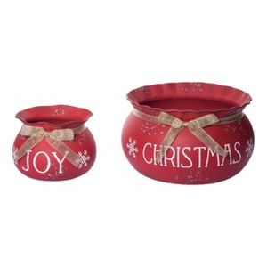 Transpac Metal 11 in. Red Christmas Santa Sack Containers Set of 2 - 1 of 4
