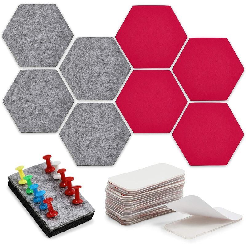 Juvale 8 Felt Hexagon Bulletin Boards, 10 Push Pins, 20 Adhesives, for Home Decor (5.9 x 7 in), 1 of 9