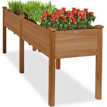 Best Choice Products 72x23x30in Raised Garden Bed, Elevated Wood Planter Box for Patio w/ Divider Panel