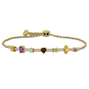 EVERLY JEWELRY | Yellow Plated Sterling Silver 1.42 CT TGW Brazil Amethyst Blue Topaz citrine created White Sapphire garnet Peridot Bracelet, 9 inc - 1 of 4