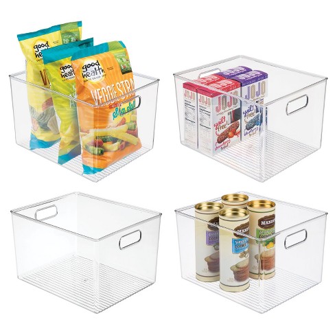 Clear Storage Bins with Lids Stackable, 4 Pack Clear Pantry
