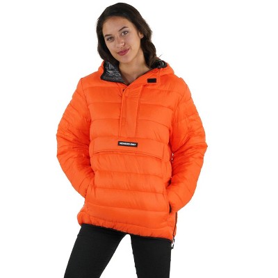 Members Only Women's Popover Puffer Oversized Jacket - Orange - Medium ...