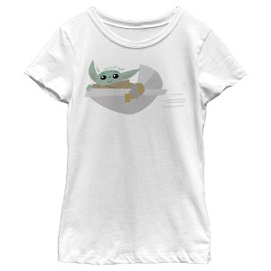 Girl's Star Wars: The Mandalorian Grogu Flying Bassinet T-Shirt - 1 of 4