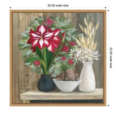 Natural Holiday Floral Still Life Canvas Print with Maple Frame