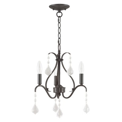 Caterina English Bronze 3-Light Mini Chandelier with Clear Crystals