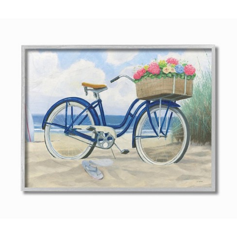 Stupell Industries Bike With Flower Basket Beach Blue Nautical Painting ...