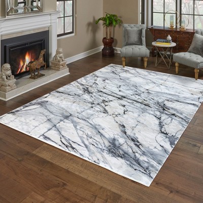 Gertmenian Florance Carrara Modern Marble Ivory Gray Indoor Viscose Acrylic Area Rug with Fringe, 9x13