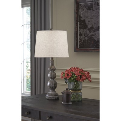 Antique Black Polyresin Table Lamp Set with Drum Shade