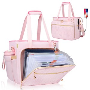 Teacher Tote Bag with Accordion File Organizer Pocket, Soft Nylon Utility Bag with 15 inch Laptop Compartment & USB Port for Office Supplies Women - 1 of 4