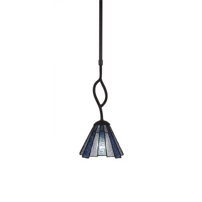 Toltec Lighting Revo 1 - Light Pendant in  Dark Granite with 7" Sea Ice Art Glass Shade