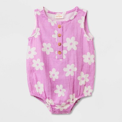 Image of Baby Girls' Gauze Floral Romper - Cat & Jack™ Purple 3-6M