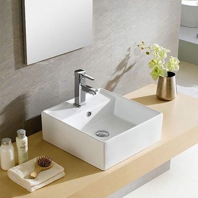 White Ceramic Square Vessel Bathroom Sink
