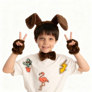 Joyfy Halloween Costume Accessory Puppy Dog Costume Set, Animal Ears Headband Bowtie Gloves and Tail Set for Kids Adult Halloween Cosplay Party - 1 of 4