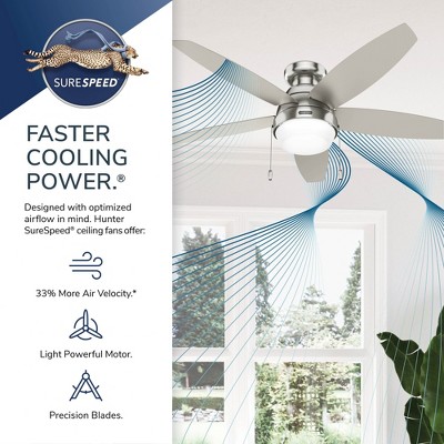 Hunter 52" Lilliana Lighted Ceiling Fan Brushed Nickel Finish with Integrated LED and Pull Chain Control