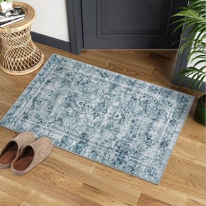 Short Pile Washable Area Rug - Boho Vintage Living Room & Bedroom Rug, Non-Slip, Machine Washable - 1 of 4