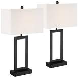 360 Lighting Todd 30" Tall Large Rectangular Modern End Table Lamps Set of 2 USB Port AC Power Outlet Black Metal Living Room Charging White Shade