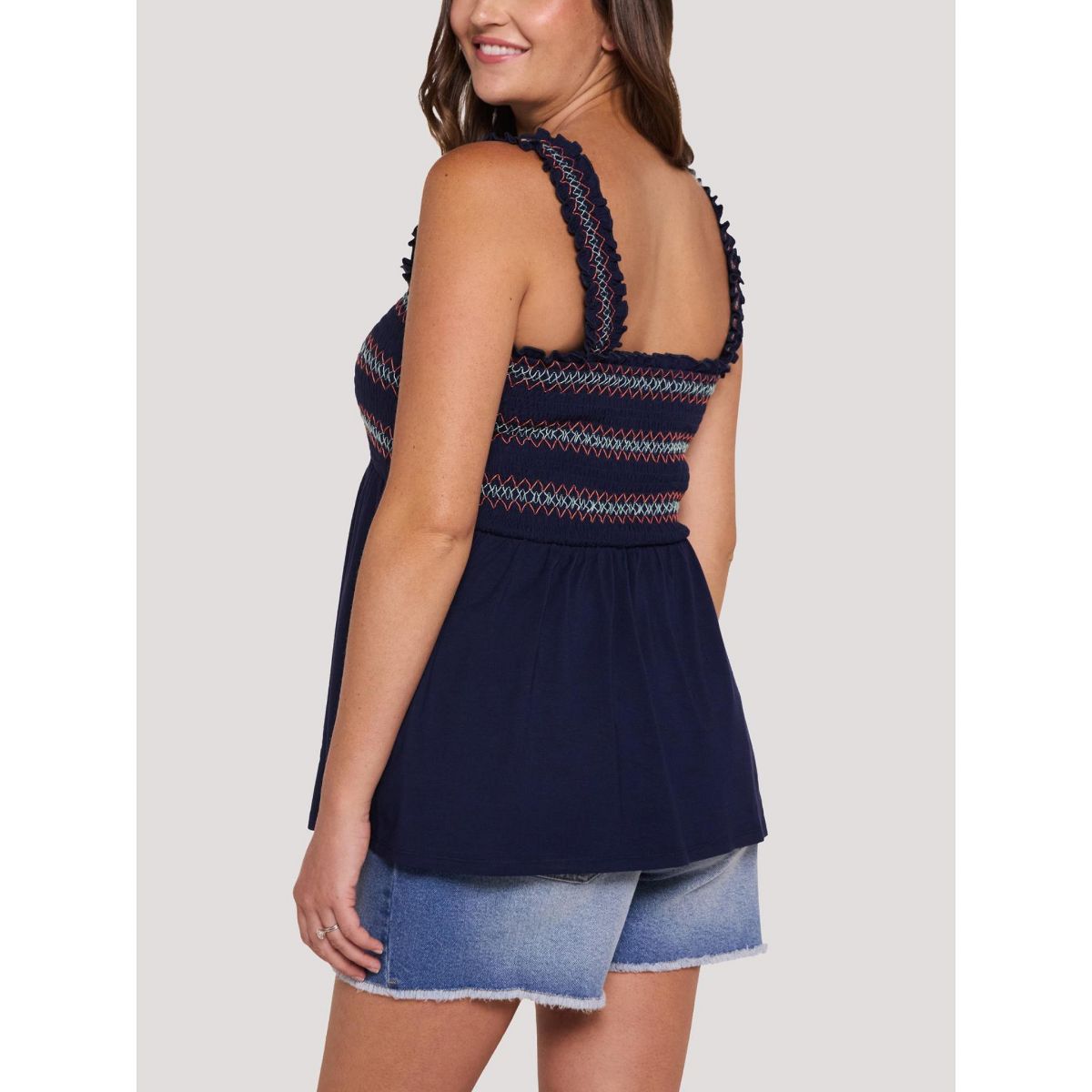 Women's Smocked Embroidery Babydoll Tank | Motherhood Maternity - thumbnail 7