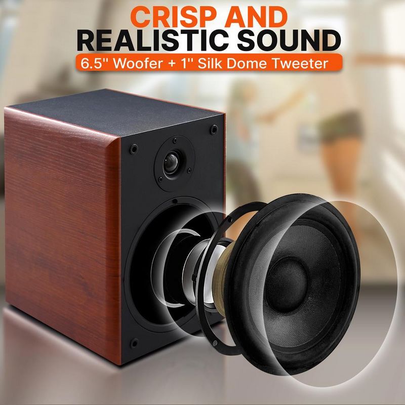 6.5'' Home Theater Wooden Bookshelf Speakers: 1'' Silk Dome Tweeter and Aluminum Voice Coils, Pair (Black), 2 of 8