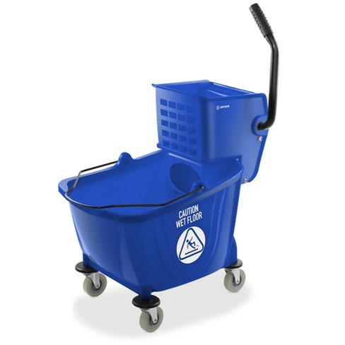 Dryser 33 Quart Commercial Mop Bucket with Side Press Wringer, Blue