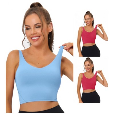 Allegra K Women's Workout Fitness Longline Wireless Padded Sports Bras Multicolored
