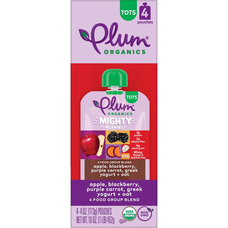 Plum Organics Mighty 4 Apple Blackberry Purple Carrot Greek Yogurt & Oat Baby Food Pouch - (Select Count), 6 of 13