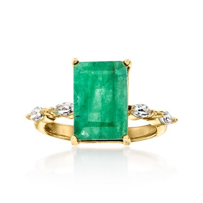 Ross-Simons 5.50 Carat Emerald and .50 ct. t.w. White Topaz Ring in 18kt Gold Over Sterling