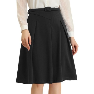 INSPIRE CHIC Women's Belted Waist Casual Knee Length Pleated A-Line Skirt