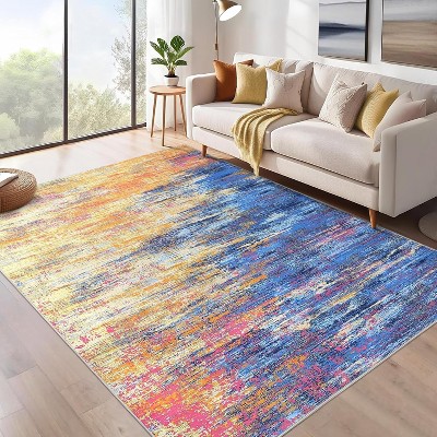 Modern Abstract Rug, Large Washable Low-Pile Non-Slip Carpet for Living Room, Bedroom, Indoor Floor Mat