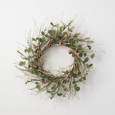 Green 24" Artificial Eucalyptus Birch Pod Wreath