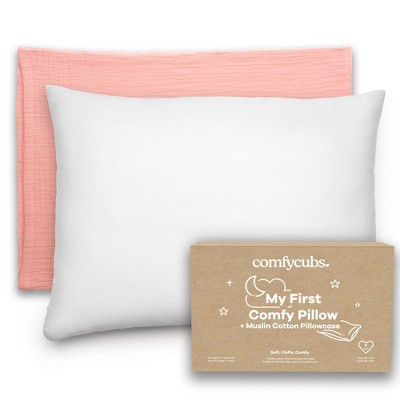 Toddler Pillow with Muslin Pillowcase, 13"x18", Kids Pillow for Sleeping by Comfy Cubs - 1 Pack