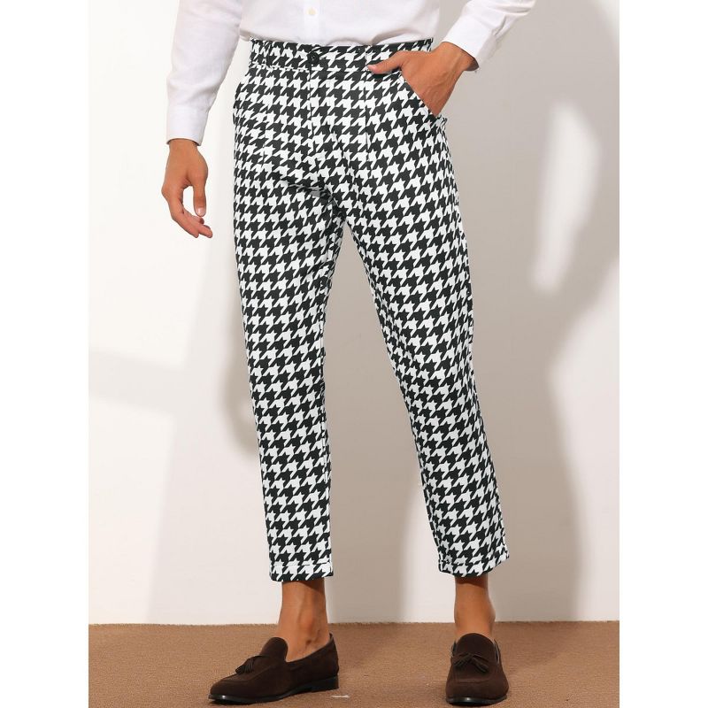 Lars Amadeus Men's Flat Front Houndstooth Plaid Cropped Dress Pants, 2 of 6