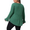 Women's Plus Size Pleat Peplum Curved Hem V Neck Ruffle Sleeve Casual Tunic Blouses - Agnes Orinda - 4 of 4