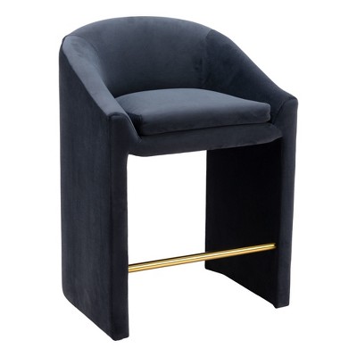 HomeRoots 26" Gray and Gold Velvet and Steel Counter Height Bar Chair