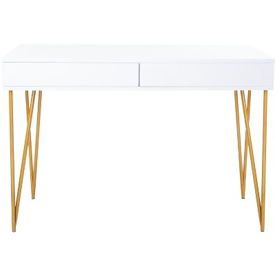Pine Two Drawer Desk - White/Gold - Safavieh.