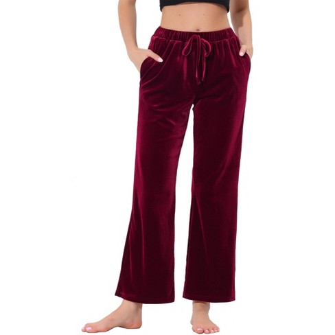 cheibear Women's Velvet Elastic Waist Lounge Ankle Wide Leg Pajama Pants - image 1 of 4