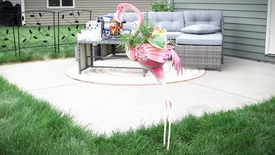Sunnydaze 36" Pink Metal Flamingo Garden Statue with Planter