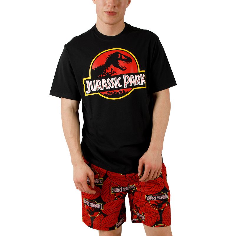 Jurassic Park Logo Men's Crew Neck Short Sleeve Tee & Lounge Shorts Combo Set, 1 of 4