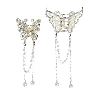 Unique Bargains Women's Classic Hollow Butterfly Tassel Hair Clips and Pins Gold Tone 2 Pcs - 1 of 4