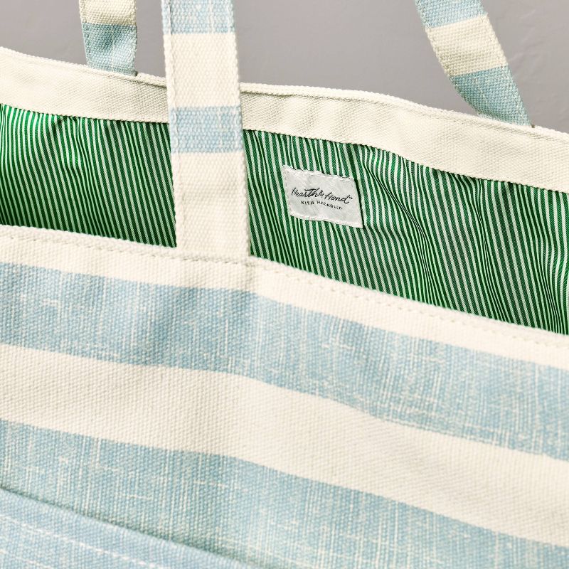 Bold Stripe Canvas Tote Bag Cream/Light Blue/Green - Hearth &#38; Hand&#8482; with Magnolia, 4 of 5