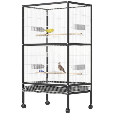 PawHut 54" Black Iron Rolling Aviary Bird Cage with Stand