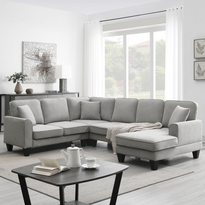NicBex Sectional Sofa with Simple Arms and Cushions U Shaped Modular Sofa for Living Room, Bedroom, Apartment