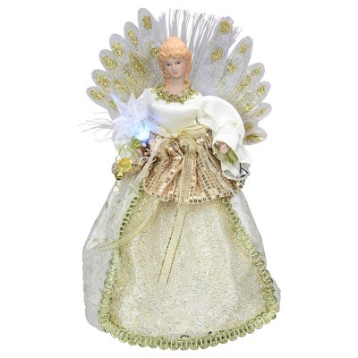 Kurt S. Adler 14" Lighted Gold and Ivory Angel Tree Topper - Multicolor Fiber Optic Lights