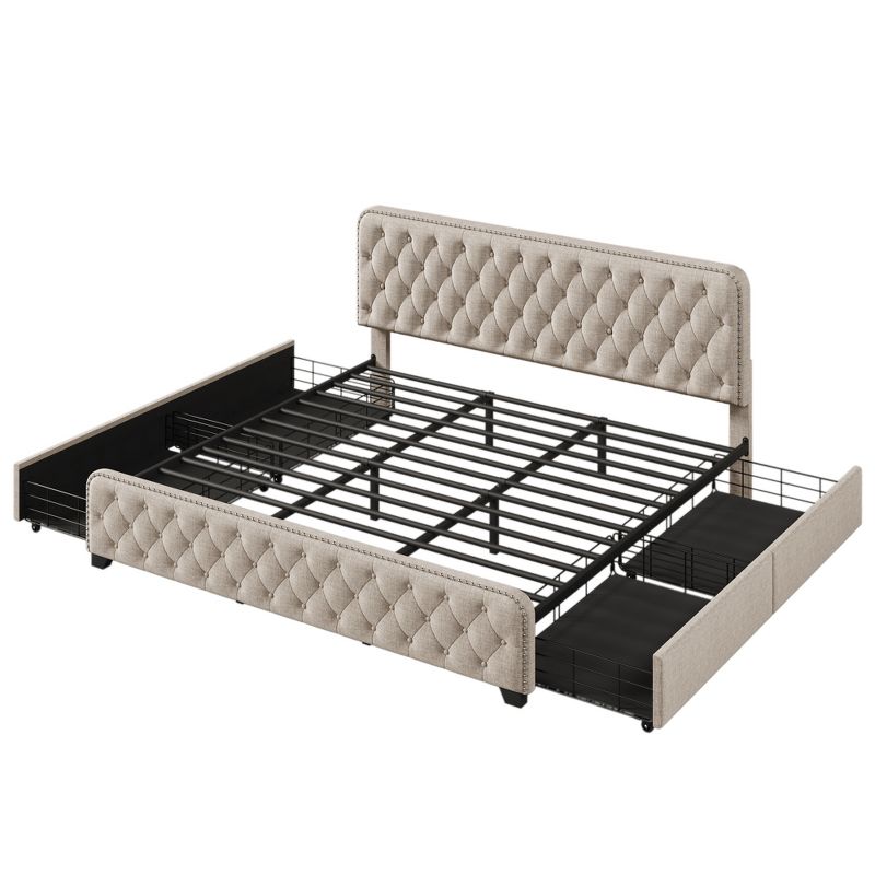 Button Tufted Upholstered Platform Bed with Four Drawers - ModernLuxe, 5 of 11