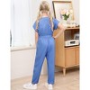 Girls Jumpsuits Front Button Cargo U Neck Jumpsuits with Pocket Short Sleeve Romper Long Pants,Khaki - 120 - 3 of 4