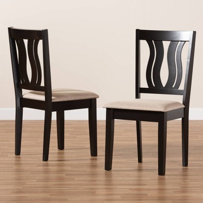Fenton Sand Upholstered and Dark Brown Wood Dining Chair Set