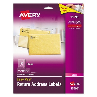Avery Clear Easy Peel Return Address Labels Laser 2/3 x 1 3/4 600/Pack 15695