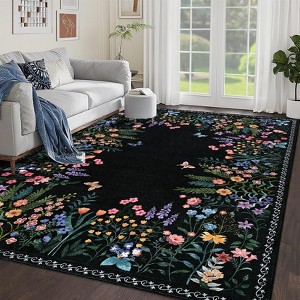Boho Floral Rugs for Living Room Decor Flower Area Rug Washable Farmhouse Floor Carpet Non Slip Botanical Accent Rug for Nursery Bedroom - 1 of 4