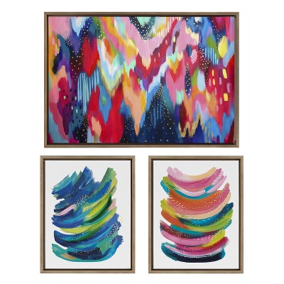 Kate and Laurel Sylvie Brushstroke and Bright Abstract Framed Canvas Set by Jessi Raulet of Ettavee